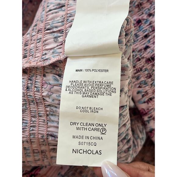 Nicholas Revolve Smocked Floral Midi Skirt Womens 6 Cottagecore Whimsy Pink READ - Picture 13 of 14
